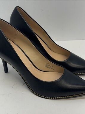 Coach Waverly Size 9.5 Leather Pump Womens Shoes  Black Gold Bead EUC
